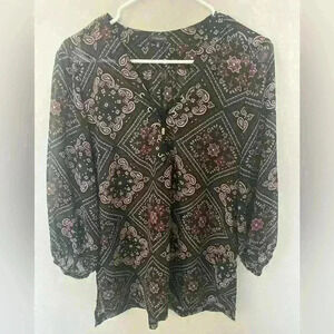 Dynamite Long Sleeve Top‎ Blouse Floral BOHO Medium